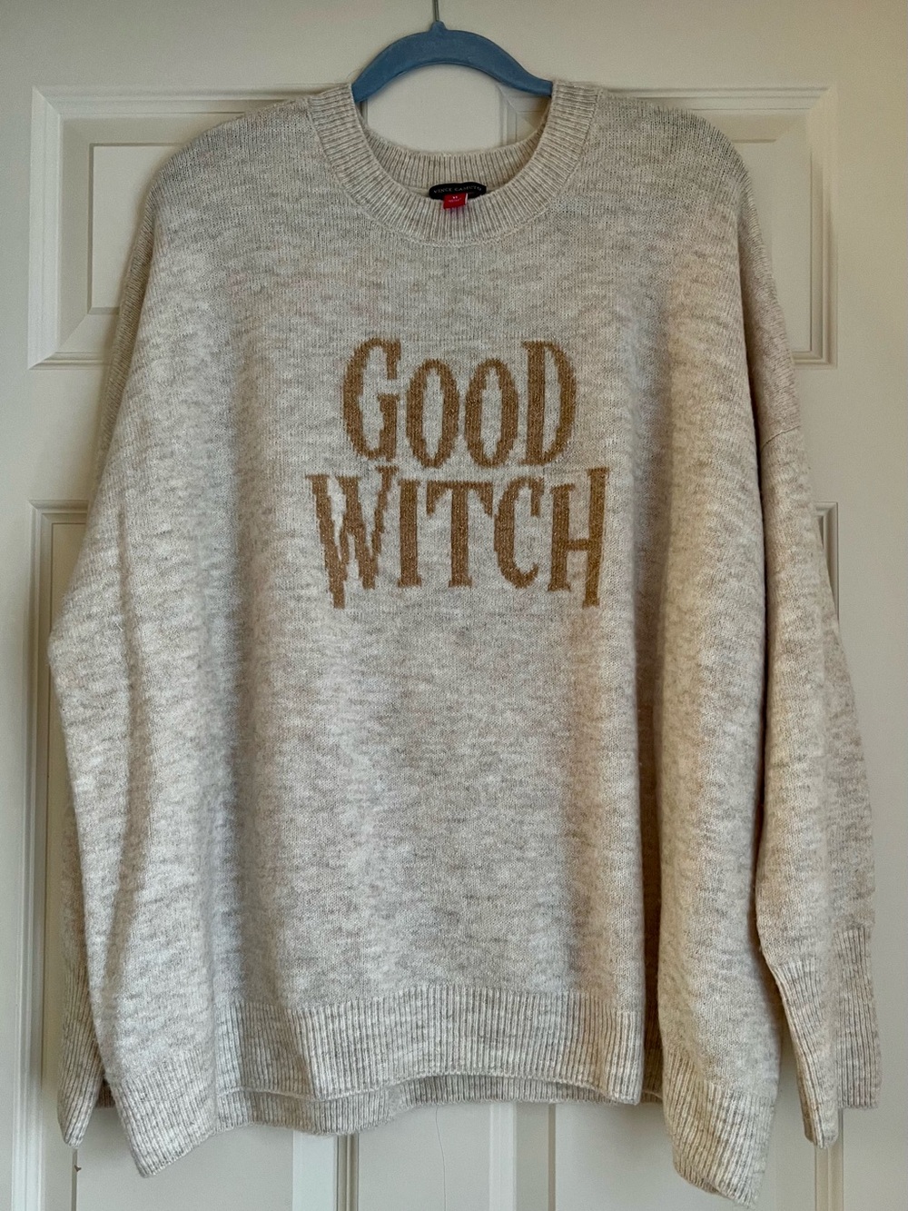Vince Camuto Cream Crewneck Sweater with Gold 'Good Witch' Graphic